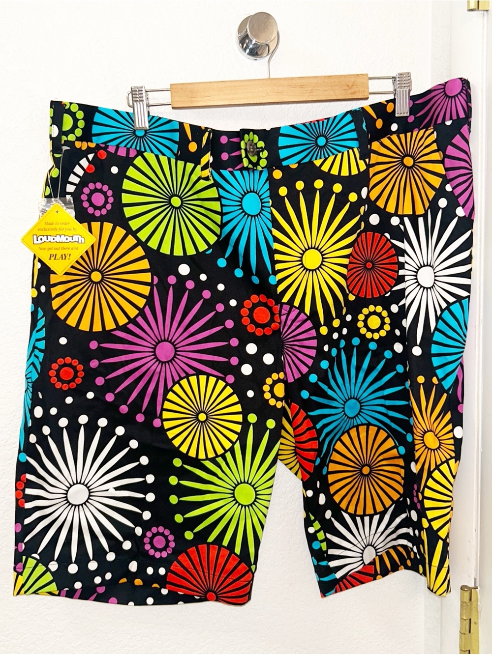 NwT LOUDMOUTH The Fireworks Men’s Golf Shorts Bermuda cotton Multicolor SZ: 42
